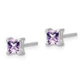 Sophia Jewelers: Sterling Silver Rhodolite Garnet Princess-Cut Stud Earrings, Rhodium Plated